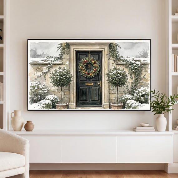 Red Door Wreath Samsung Frame TV Art — view 3
