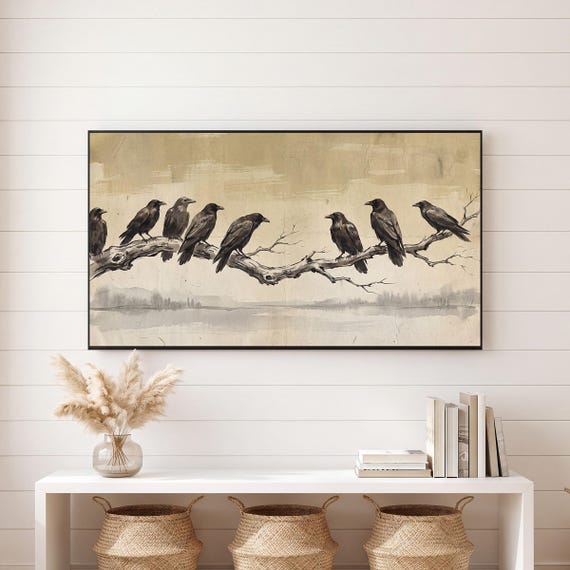 Raven on Bare Branch Samsung Frame TV Art — view 6