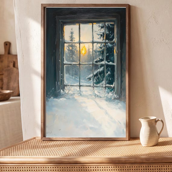 Firelight Through Frost Antique Oil Painting — view 5