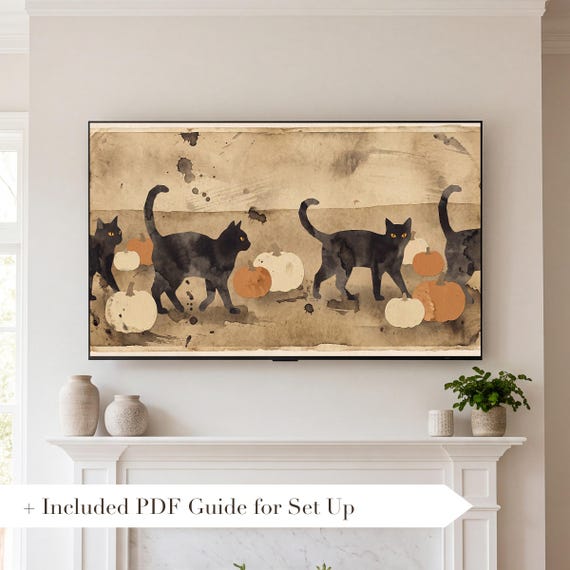 Black Cats and Pumpkins Samsung Frame TV Art — view 2