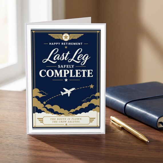 Last Leg Safely Complete Pilot Retirement Card Printable Digital Download Aviation Captain Gift Flight Crew Party Keepsake Farewell Men &mdash; view 3
