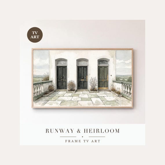 Georgian Terrace Doors Frame TV Art, Samsung Frame TV Art Christmas Watercolour, Classic Holida…