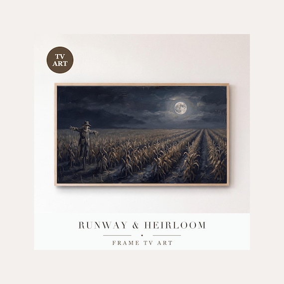 Halloween Cornfield Frame TV Art Bundle of 6, Samsung Frame TV Art Scarecrow Moonlit Nocturne, …