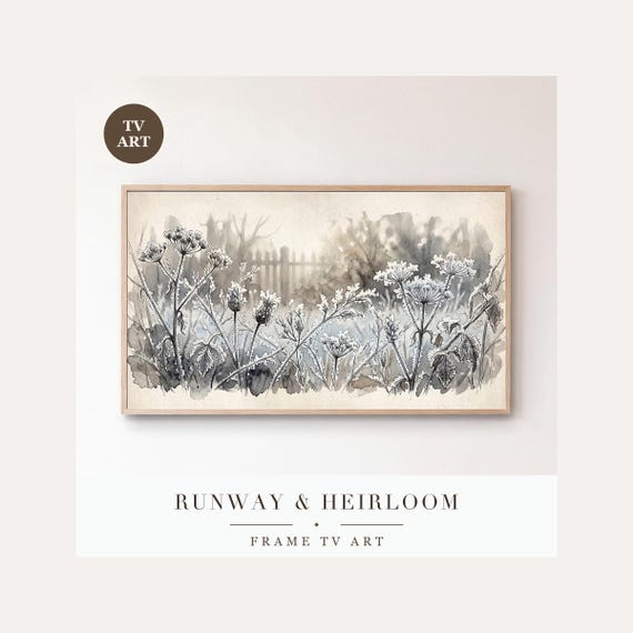 Garden Through Frost Frame TV Art, Samsung Frame TV Art Frost Window Study, Minimalist Winter D…