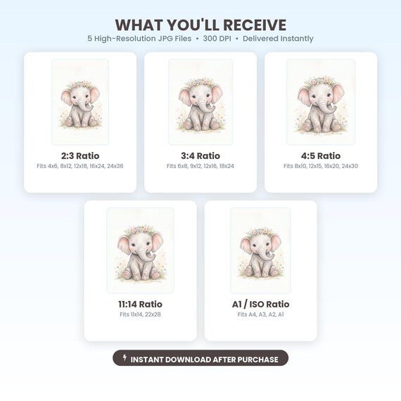 Baby Elephant Nursery Wall Art Printable — view 2