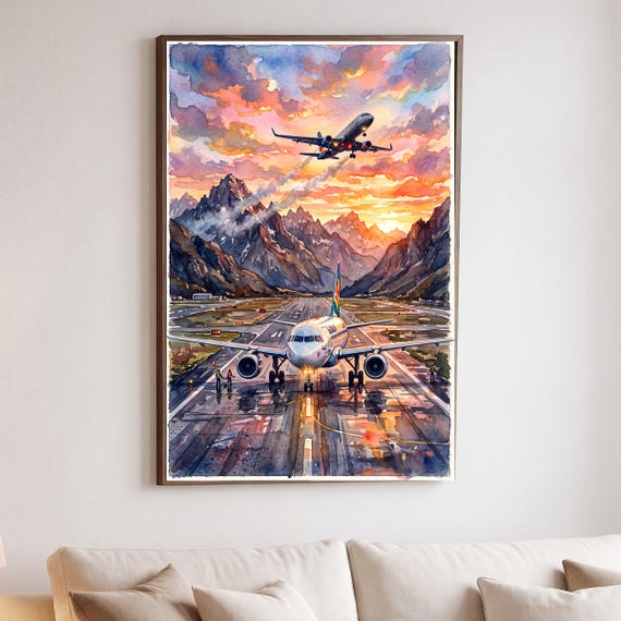 Airliner at Sunset Watercolor Print — view 2