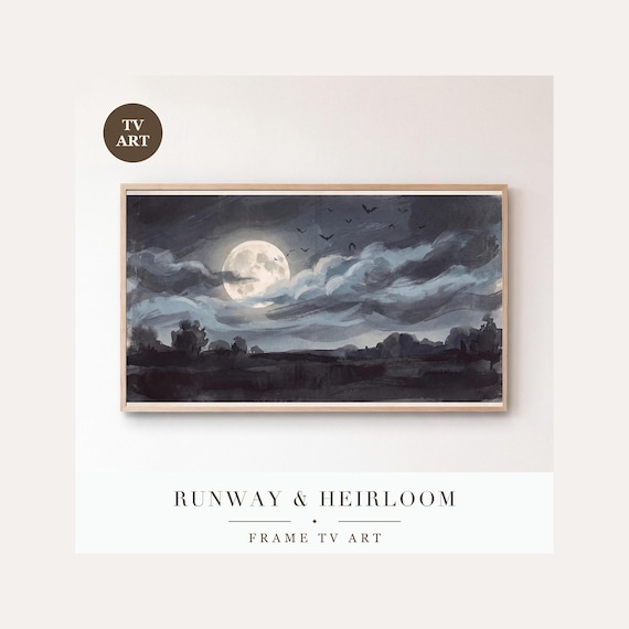 Full Moon Frame TV Art Bundle of 6, Samsung Frame TV Art Soft Nocturne Painting with Bats, Mini…
