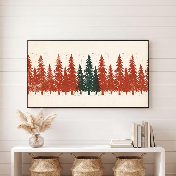 Fir Tree Block Print Samsung Frame TV Art — view 6