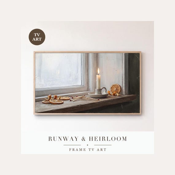 Winter Candle Frame TV Art, Samsung Frame TV Art Scandinavian Still Life, Hygge Christmas Windo…