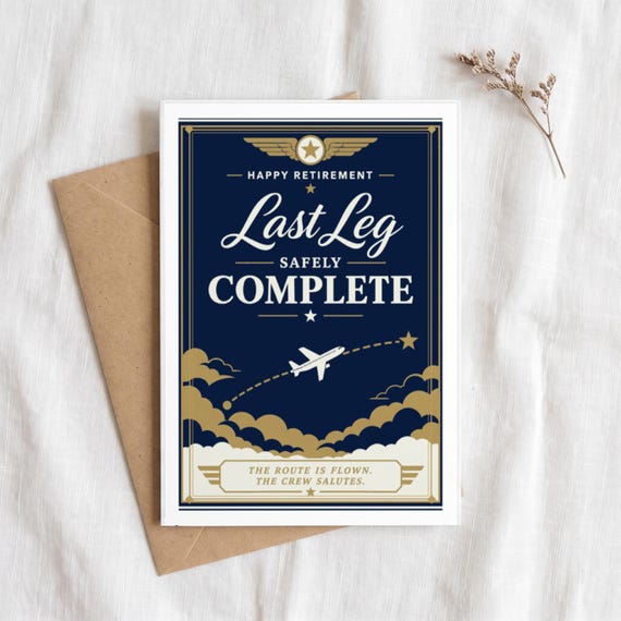Last Leg Safely Complete Pilot Retirement Card Printable Digital Download Aviation Captain Gift Flight Crew Party Keepsake Farewell Men &mdash; view 5