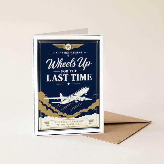 Wheels Up Pilot Retirement Card Printable Last Flight Digital Download Aviation Captain Farewell Gift Crew Party Keepsake Hangar Dad Men — view 4