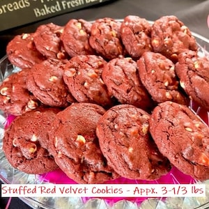 16 Count - Decadent Chunky Red Velvet Cookies - Stuffed w/White & Semisweet Chocolate