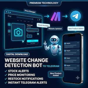 Bot de Telegram para detección de cambios en sitios web / Plantilla de automatización de Make.com / Alertas de acciones y precios / Monitor de sitios web / Descarga digital