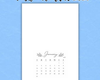 Calendario floreale 2027 stampabile in formato A3, A4 e A5 / Calendario da parete botanico minimalista / Agenda mensile elegante con inizio domenica / Download immediato /