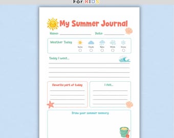 Semplice diario estivo per bambini, simpatico foglio di lavoro per le vacanze dei più piccoli, agenda per attività e routine per bambini con ADHD, bianco e nero, download digitale.
