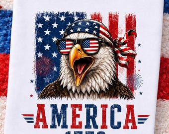 Fantastica maglietta per il 250° anniversario degli Stati Uniti, con aquila patriottica retrò, bandiera americana vintage e grafica per il Giorno dell'Indipendenza, download digitale PNG trasparente.