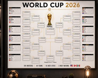 Poster del tabellone dei Mondiali 2026 in formato A3 e A4 / Tabella murale stampabile / Tracciatore del torneo di calcio / Calendario dei Mondiali 2026 / Download immediato