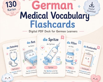Schede didattiche di vocabolario medico tedesco / 130 schede / PDF digitale / Tedesco ospedaliero per infermieri e medici / Tedesco per operatori sanitari