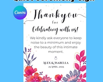 Decorazione per matrimonio boho con cerimonia intima, cartello di ringraziamento per gli sposi, regalo stampabile, cartello per il tavolo del ricevimento con motivi floreali ad acquerello, download digitale.