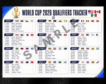 Tracciatore delle qualificazioni alla Coppa del Mondo 2026 stampabile / Tabella murale del torneo di calcio / Calendario delle partite di calcio / Design del tabellone / Download digitale in PDF