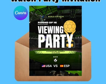 Modello di volantino per la festa di visione dei Mondiali, invito Canva per la festa di visione degli ottavi di finale di calcio, poster di calcio, invito modificabile per eventi sportivi 5x7
