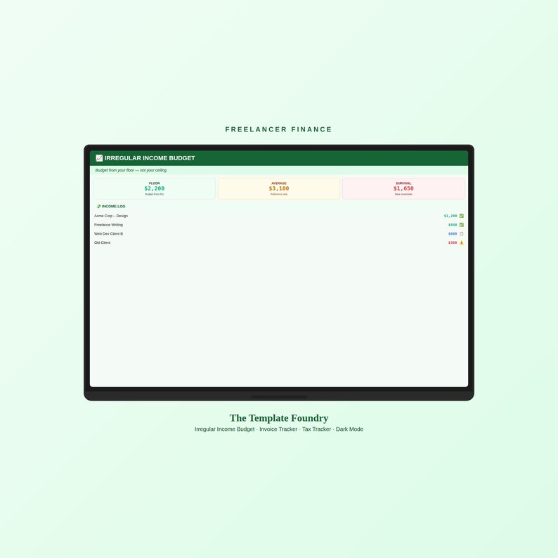 Budget Display Irregular Income Budget Template Sheets, Freelancer Budget Planner ...