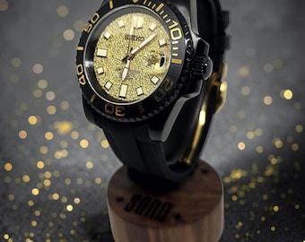 Gold Dial Automatic Dive Watch for Men, Black and Gold, 40mm, Sapphire Crystal, One of a Kind Handmade Watch, Gift for Him