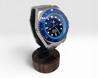 Blue Dial Automatic Dive Watch, Stainless Steel Bracelet, NH35, Sapphire Crystal, Titanium Caseback, Handmade Mod Watch, Gift for Him