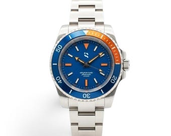 Blue Orange Automatic Dive Watch, Chicago Football Gridiron Diver, NH35, Sapphire, Steel Bracelet plus Free Sailcloth Strap, Gift for Him