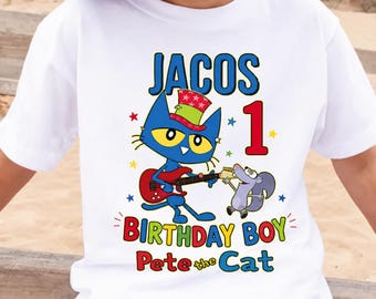 Personalized Pete The Cat Birthday Shirt, Groovy Shirt, Pete The Cat Birthday Shirt, Blue Cat Birthday Boy Tee, Family Birthday Shirt