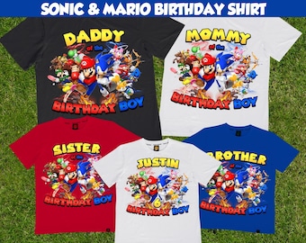 Personalized Sonic Birthday Shirt,Theme Party Shirts,Sonic Mario Birthday Tees, Sonic Mario Family Matching Shirts, Custom Sonic Mario Shirt
