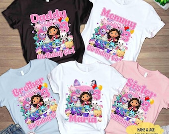 Personalized Gabby Dollhouse Birthday Girl, Birthday Girl Cute Doll Shirt, Dollhouse Theme Shirt, Family Shirt, Party Family Matching Tee