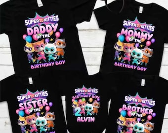 SuperKitties Birthday Boy Shirt, Custom Super Cat Kids T-Shirt, Family Matching Tees, Personalized Kitties Party Theme T-shirts
