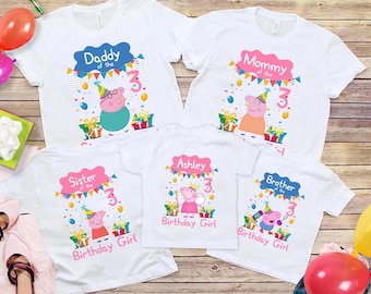 Personalized Peppa Pig Birthday Shirt, Birthday Girl Shirt, Boy Birthday Tshirt, Family Birthday Tshirt, Toddler Birthday Shirt