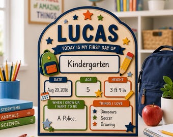 Custom First Day of School Sign, Preschool Back to School Board Kid Gift, Last Day School Name Sign, Reusable Dry Erase Keepsake