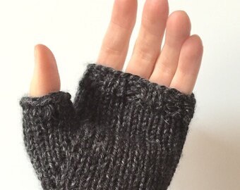 The Chronicles of Yarnia, Inc. Fingerless Mittens Gray Cable Knit Rib Cuff Handmade in Minnesota Custom Options Available