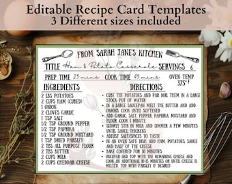 Editable Recipe Card Template | Multiple sizes | Printable Recipe Template | Includes 4x6 and 3x5 sizing | Canva Template **Added Coversheet