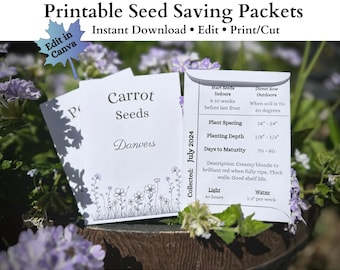 Printable Seed Packet Template for Canva | Editable DIY Seed Storage Packet | Garden Seed Packet Organizer | Custom Design | Print from home