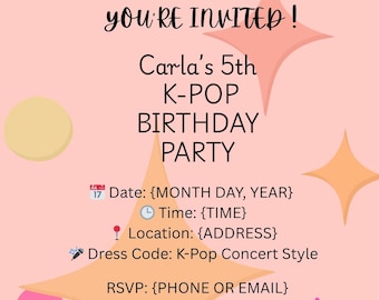 Plantilla para fiesta de cumpleaños K-POP