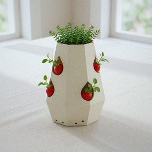 Maceta para Fresas Impresa en 3D | Maceta Vertical para Hierbas y Suculentas con Diseño Geométrico