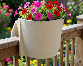 Over The Rail Planter | No-Drill Saddle Bowl for Flat Top Deck and Fence Rails | Drainage Pot for Succulents and Trailing Plants