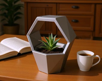 Antiprisma Kristall Übertopf | Dark Academia Schreibtischlampe | Facettierter Zinn Gem Pot 3D Gedruckt