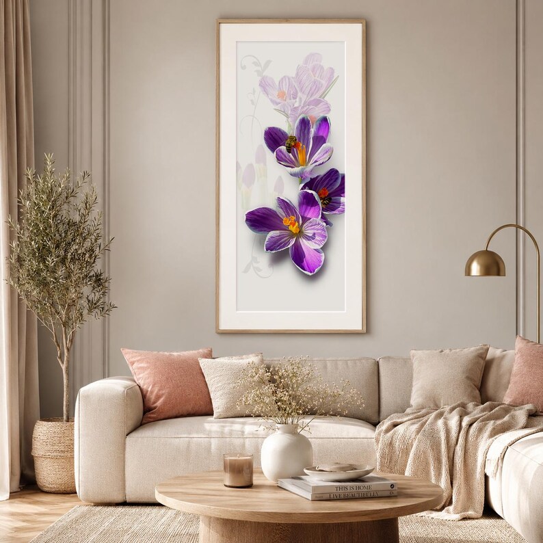 Purple Crocus Tall Botanical Print, Vertical Spring Flower (digital ...