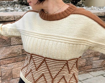 Nubia Sweater Knitting Pattern PDF, Top Down Sweater Pattern, Boxy Knit Pullover, Modern Knitwear, Instant Download