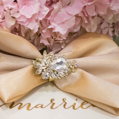 A Set of 2 Gold Rhinestone Napkin Rings and 2 Shantung Gold Etsy