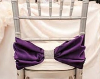 Beautiful Purple/Plum Satin Chiavari Chair BOW with Real Rhinestone Wrap/ Quinceanera/ Wedding Decoration/ Unique chair cover/Reception
