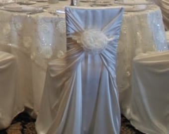 CLEARANCE Elegant Ivory Satin Chair Cover with Self Sash/ Wedding decoration/Mommy to be/Bridal shower/ Quinceanera/banquet chair covers
