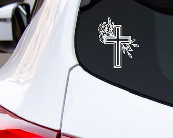Beautiful and Elegant White Floral Cross Car Decal,  Vinyl Decal, Store Window decal, door decal, window sticker, Cross sign display, faith