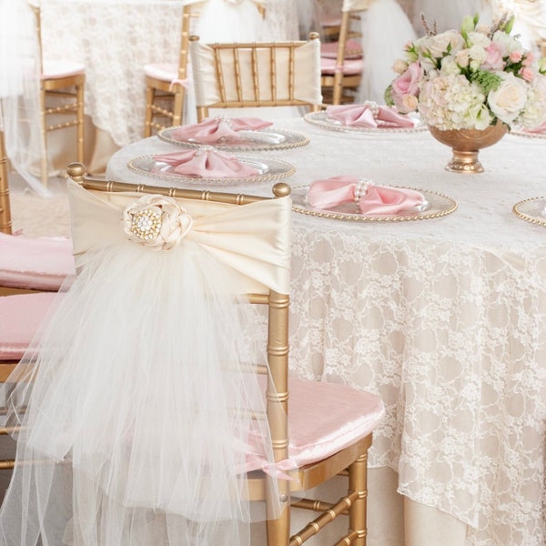 Lovely Ivory Chiavari Chair Cover,Pearl Brooch Flower, Pearl or Crystal/Bride To be, Baby Shower, Bridal Shower, Bride, mommy to be