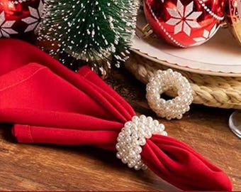 Set of 6 Pearl Napkin Rings/Elegant Wedding, Bridal & Baby Shower Table Decor, Double Ring, Luxury Table Setting Accessory